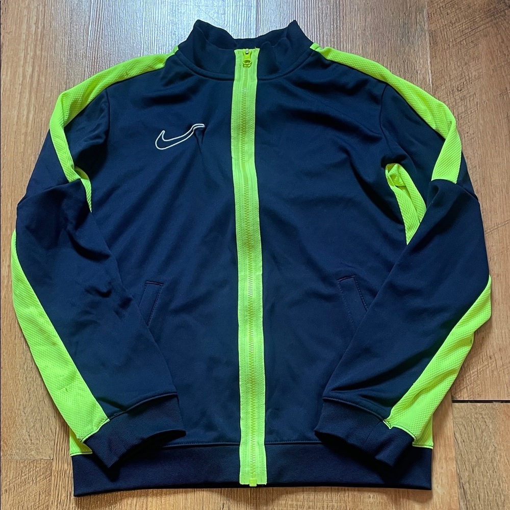Nike Logo 💚💙 Kids Small Navy and Neon Green Track Jacket